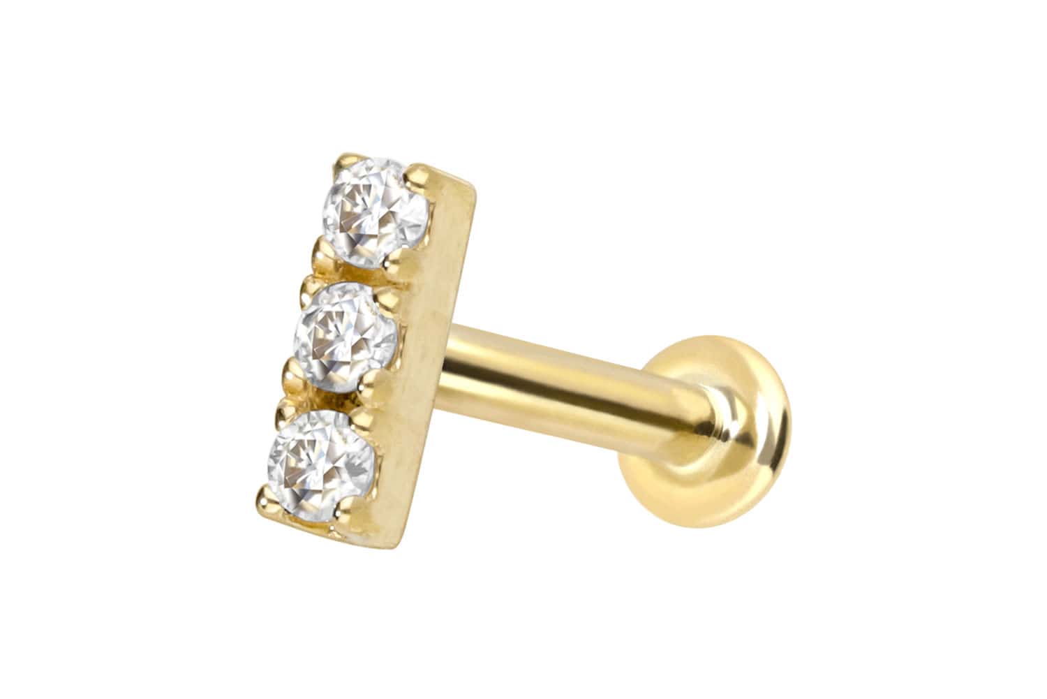 14 Karat Gold Labret Piercing mit Innengewinde MOISSANIT-BALKEN